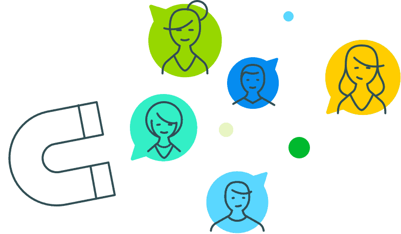 Illustration of a magnet and avatars of customers