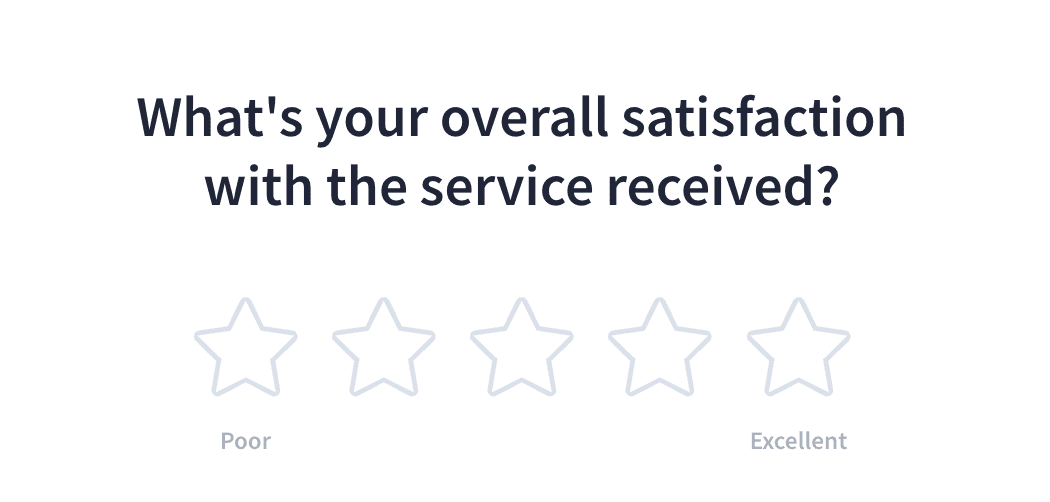 This is an example of a customer satisfaction score (CSAT) question in a CX survey with 5-point star rating.