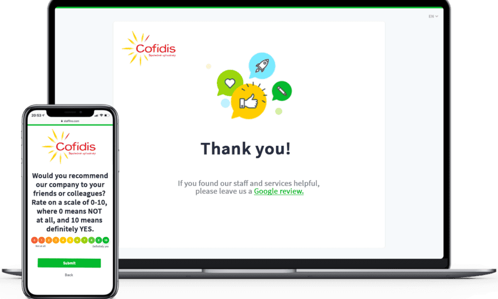 This picture shows a screen from an NPS customer surveys of Cofidis.