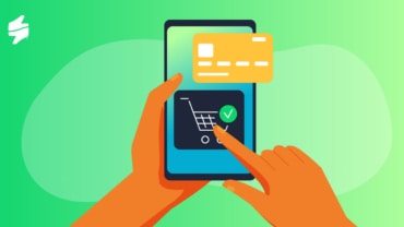An illustration of hands holding a phone an doing some online shopping
