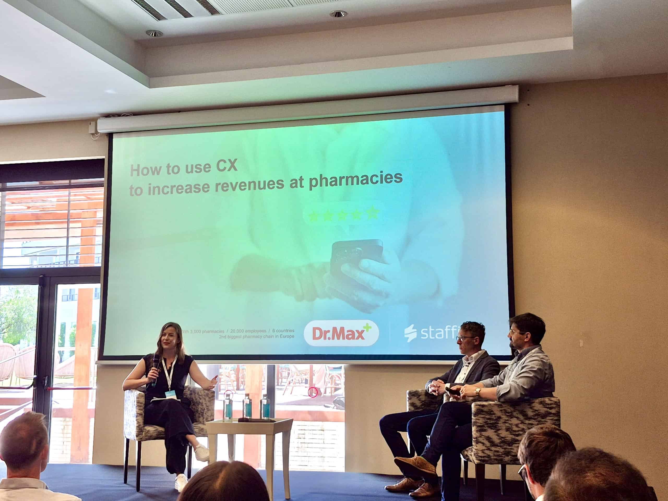 Keynote session by Staffino at PharmacyForum UK 2025 titled "How to Use CX to Increase Revenue at Pharmacies".